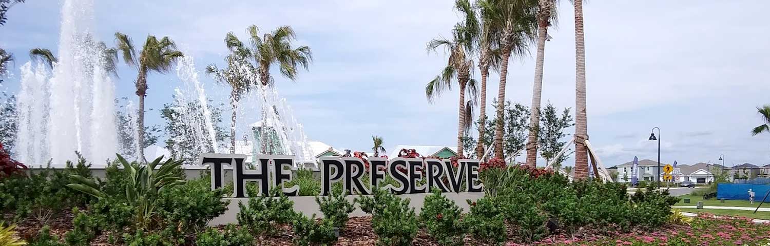 Signage and fountains at The Preserve